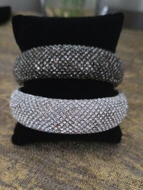 Sparkling Pavé Crystal Bangle Bracelet - Silver and Black